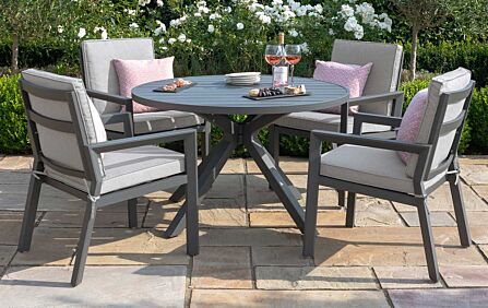 Maze New York 4 Seat Round Aluminium Dining Set - Dove Grey