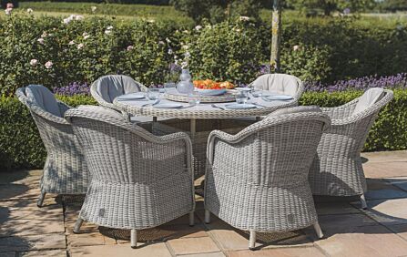 Maze Oxford 6 Seat Round Dining Set With Lazy Susan Glass Ceramic Table Top & Heritage Chairs