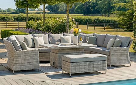 Maze Oxford Royal U Shaped Sofa Set with Ceramic Glass Top Rising Table