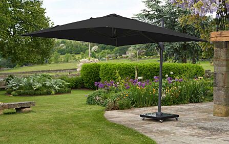 Pacific Lifestyle Challenger T2 3.5m x 2.6m Premium Faded Black Cantilever Parasol With 90kg Wheeled Base