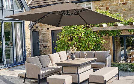 Platinum Challenger T2 3m Square Premium Havana Taupe Cantilever Parasol with 90kg Wheeled Base