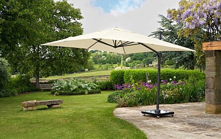 Pacific Lifestyle Challenger T1 3m Square Cantilever Parasol with 90kg Wheeled Base - Ivory