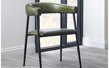 Pacific Lifestyle Ferrero Sage Green Leather and Iron Curved Dining Chair