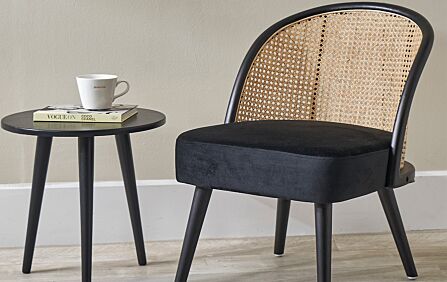 Pacific Lifestyle Genoa Black Velvet and Natural French Cane Chair