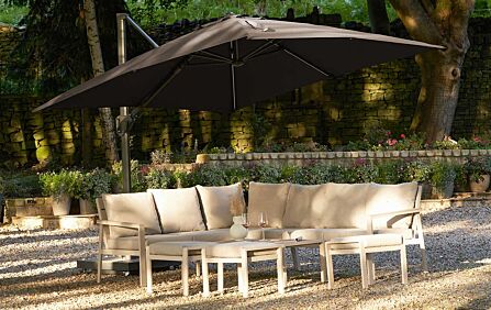 Platinum Glow Challenger T2 3m Square Premium Havana Taupe Free Arm Parasol With 90kg Wheeled Base