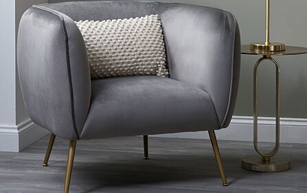 Pacific Lifestyle Lucca Dove Grey Velvet Chair with Gold Legs
