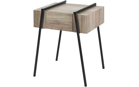 Pacific Lifestyle Osato 1 Drawer Side Table - Light Brown Wood Veneer and Black Metal