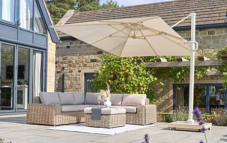 Pacific Lifestyle Challenger T2 3m Square Sandstone/Champagne Free Arm Parasol With 90kg Ceramica Wheeled Base