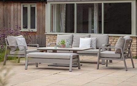 Bramblecrest Prague Three Seat Garden Sofa Set with Adjustable Garden Table - Latte
