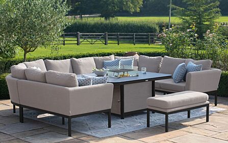 Maze Pulse U Shape Dining Set With Fire Pit-Oatmeal Maze Pulse U Shape Dining Set With Fire Pit-Oatmeal