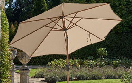 Pacific Lifestyle Riva 3mt Teak Champagne Parasol With 40kg Wheeled Base
