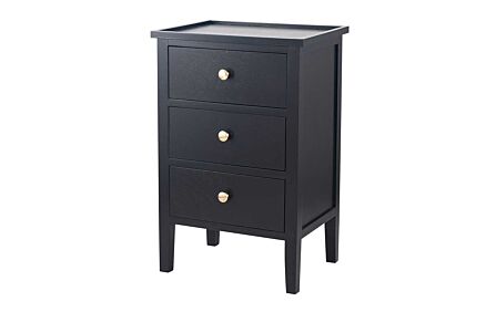 Pacific Lifestyle Chelmsford Satin Black Pine Wood 3 Drawer Bedside Unit
