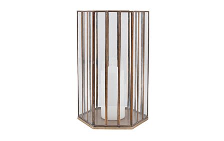 Pacific Lifestyle Shiny Brass Metal & Glass Hexagonal Large Lantern