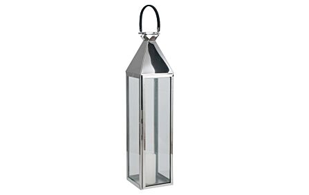 Pacific Lifestyle Shiny Nickel Stainless Steel & Glass Large Lantern