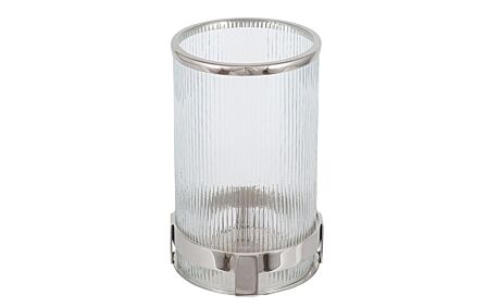 Pacific Lifestyle Silver Metal And Clear Textured Glass Tall Hurricane