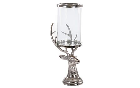 Hill Interiors Tall Silver Stag Candle Hurricane Lantern