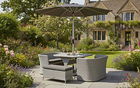 Bramblecrest Tetbury 8 Seat Balcony Set with Tree-Free Top, Parasol and Base - Graphite