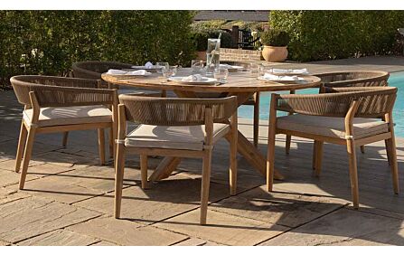 Maze Porto Rope 6 Seat Round Dining Set - Light Brown