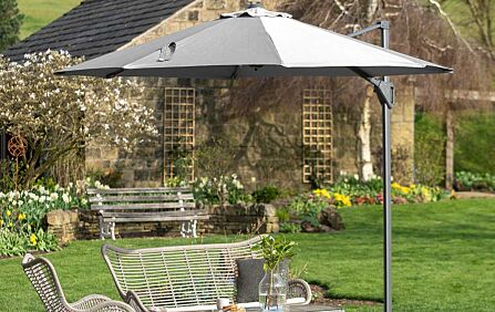 Pacific Lifestyle Voyager T1 3m Round Luna Grey Free Arm Parasol With 90kg Wheeled Base