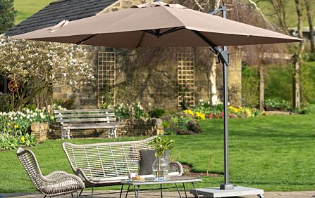 Pacific Lifestyle Voyager T2 2.7mt Free Arm Parasol Taupe With 90kg Wheeled Base