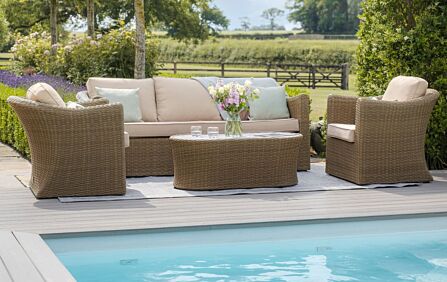 Maze Winchester Rattan 3 Seat Garden Sofa Set with Ceramic Glass Topped Coffee Table