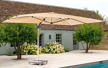 Bramblecrest Worcester 4m x 3m Rectangle Cantilever LED Parasol with Cover - Sand Bramblecrest Worcester 4m x 3m Rectangle Cantilever LED Parasol with Cover - Sand