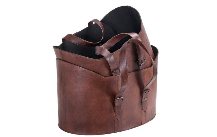 Pacific Lifestyle Alessio Mahogany Leather Set Of 2 Handled Storage