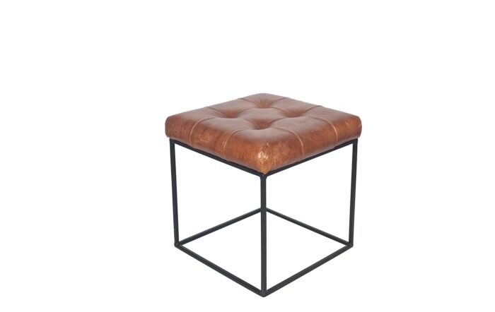 Pacific Lifestyle Arlo Vintage Brown Leather and Iron Buttoned Stool