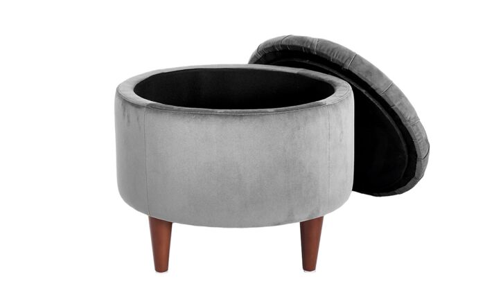 Pacific Lifestyle Alena Dove Grey Velvet Buttoned Pouffe with Storage