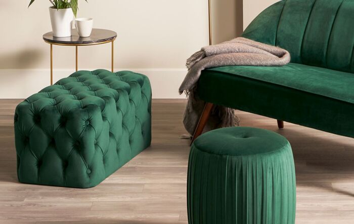 Pacific Lifestyle Seraphina Forest Green Velvet Buttoned Rectangular Ottoman