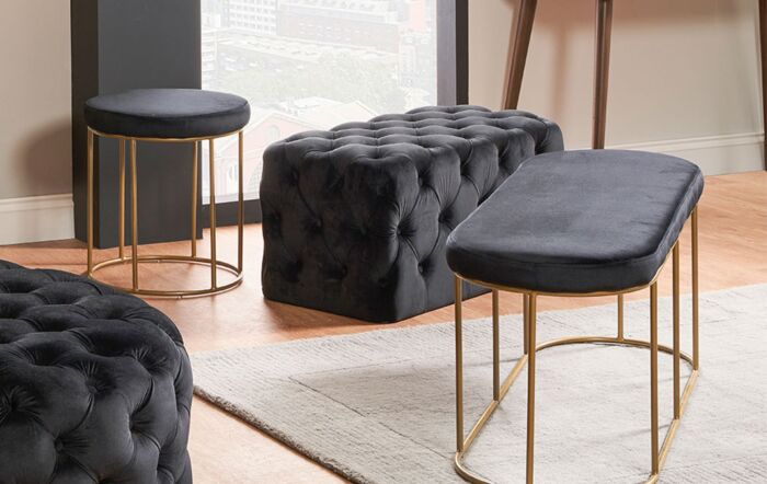 Pacific Lifestyle Nino Black Velvet Bench with Gold Metal Frame