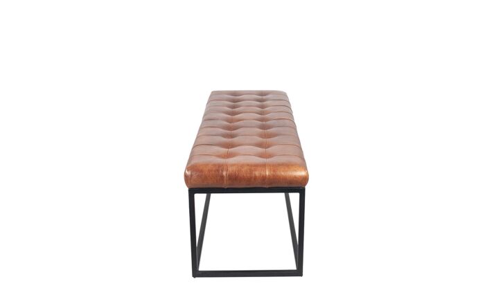 Pacific Lifestyle Arlo Vintage Brown Leather and Iron Buttoned Bench