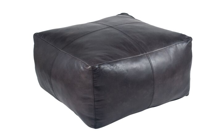 Pacific Lifestyle Matteo Steel Grey Leather Square Pouffe