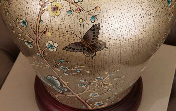 Pacific Lifestyle Papilion Butterfly Ceramic Table Lamp with Wooden Base 