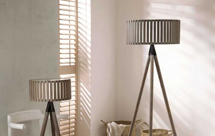 Pacific Lifestyle Rabanne Antique Wood Slat Tripod Floor Lamp