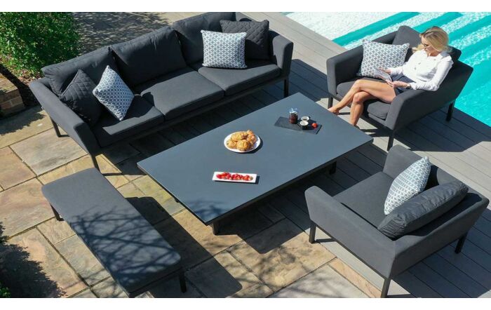 Maze Pulse 3 Seat Sofa Dining Set with Rising Table - Charcoal