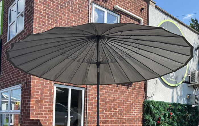 4 Seasons Outdoor Shanghai 3m Round Centre Pole Parasol and 15kg Base - Charcoal 4 Seasons Outdoor Shanghai 3m Round Centre Pole Parasol and 15kg Base - Charcoal