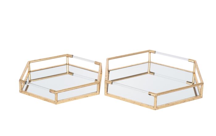 Pacific Lifestyle Gold Metal & Mirror S/2 Trays