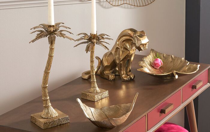 Pacific Lifestyle Shiny Gold Metal Jaguar Statue