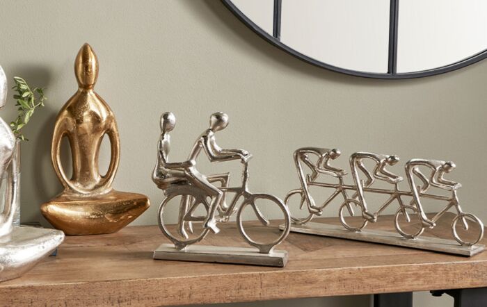 Pacific Lifestyle Shiny Silver Triple Cyclist Ornament