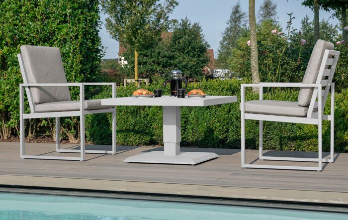 Maze Amalfi 3 Piece Aluminium Bistro Set with Rising Table - White