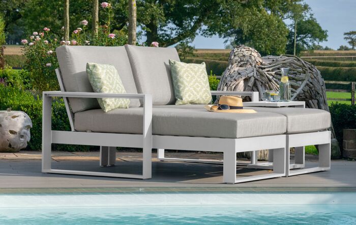 Maze Amalfi Double Sunlounger with Side Table - White Maze Amalfi Double Sunlounger with Side Table - White
