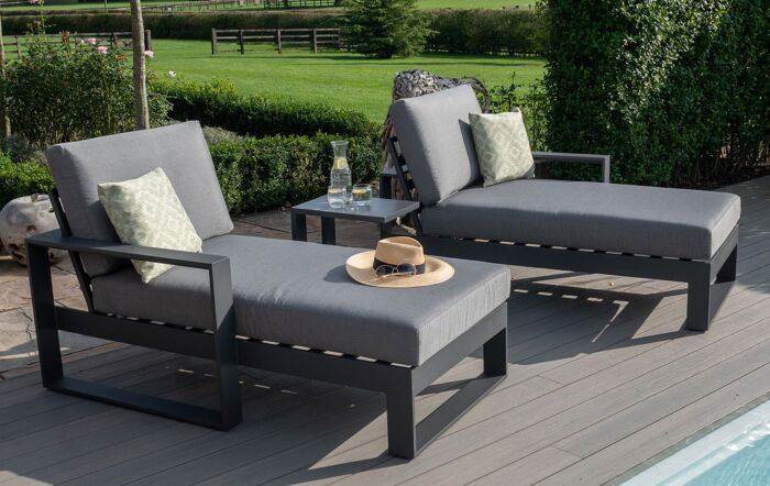 Maze Amalfi Double Sunlounger with Side Table - Grey Maze Amalfi Double Sunlounger with Side Table - Grey
