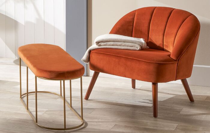 Pacific Lifestyle Portofino Tobacco Velvet Cocktail Chair with Walnut Effect Legs