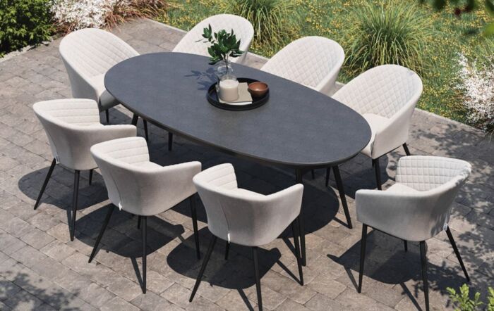 Maze Ambition 8 Seat Oval Dining Set - Oatmeal