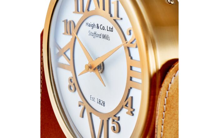 Pacific Lifestye Tan Leather And Antique Brass Table Desk Clock