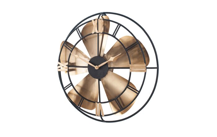 Pacific Lifestyle Antique Brass & Black Metal Fan Design Wall Clock Pacific Lifestyle Antique Brass & Black Metal Fan Design Wall Clock