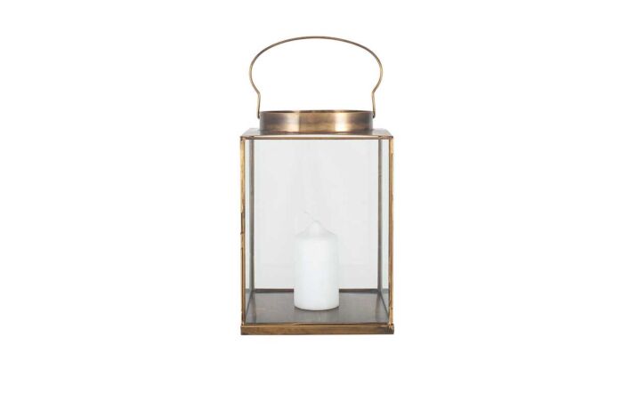 Pacific Lifestyle Antique Brass Metal and Glass Small Square Lantern