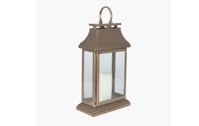 Pacific Lifestyle Antique Brass, Steel And Glass Rectangular Lantern Small