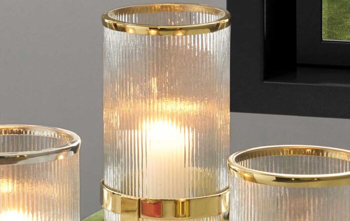 Pacific Lifestyle Gold Metal and Clear Textured Glass Tall Hurricane